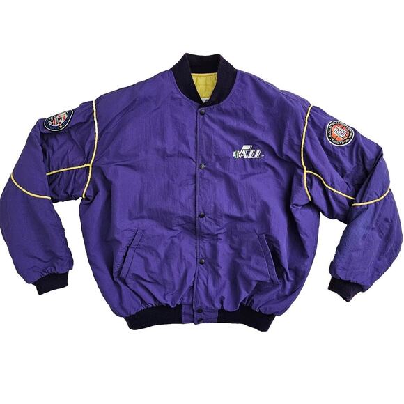 Vintage Starter Utah Jazz (Mens XL) NBA Puffer Snap Button Jacket USA‎ Made 80's - Picture 1 of 12
